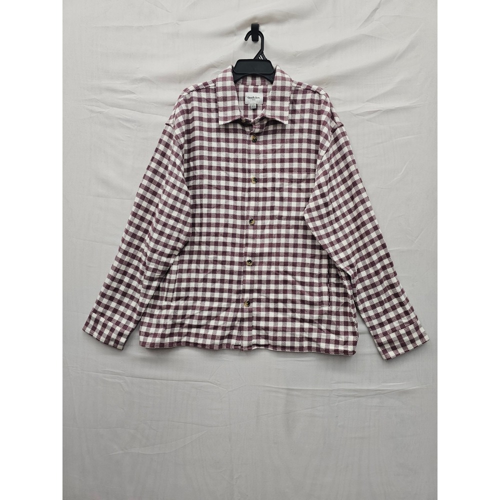 Goodfellow & Co Mens Plaid Flannel Shirt Maroon Cotton Casual Size Large